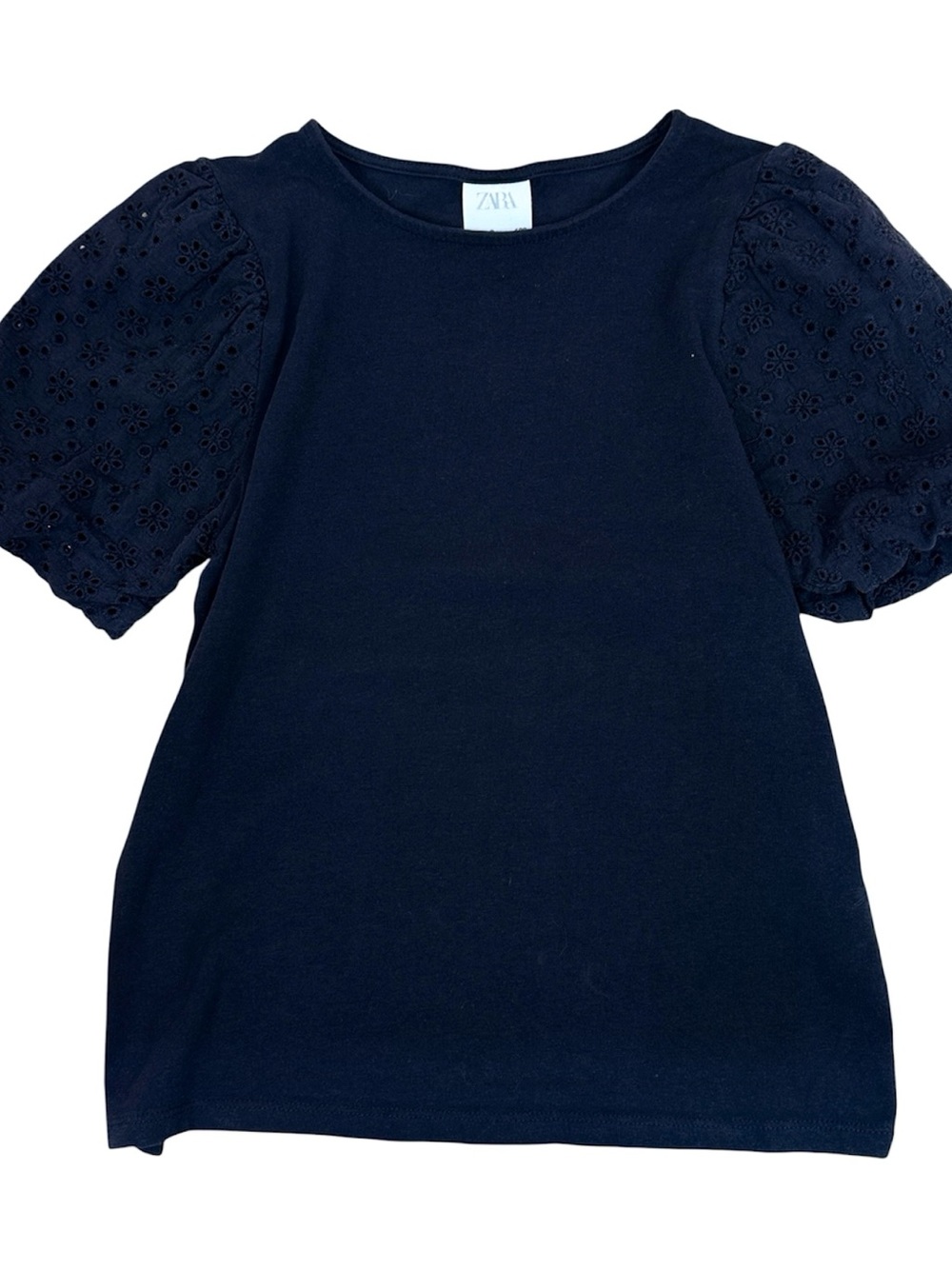Zara Girls Black Eyelet Puff Sleeve Tee